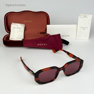 BRAND NEW Gucci GG1535S 005 Orange Havana Violet Women Geometric Sunglasses